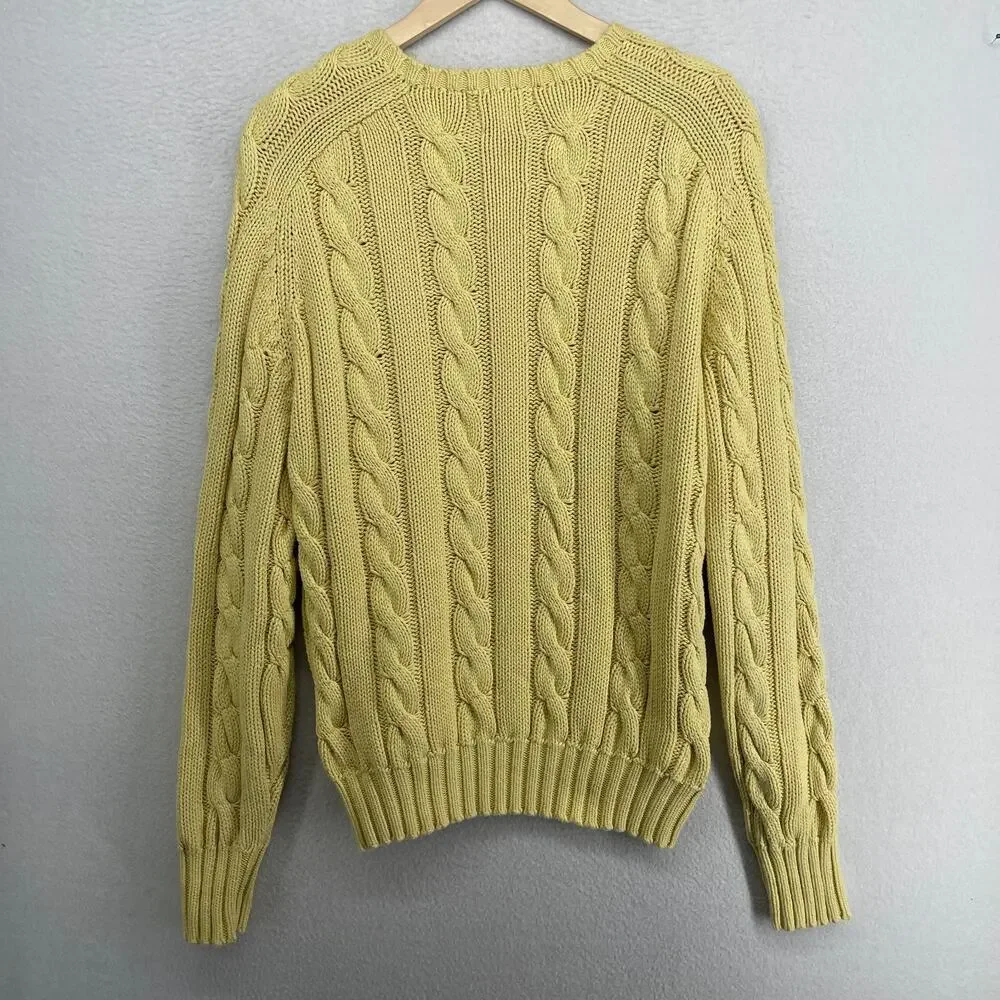 POLO RALPH LAUREN Sweater Mens L Cable Jumper Pullover Cotton Yellow HK VTG